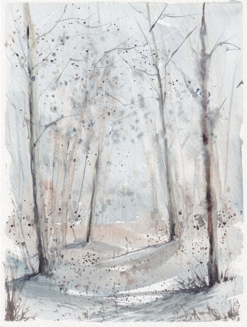 Aquarelle Forêt en hiver