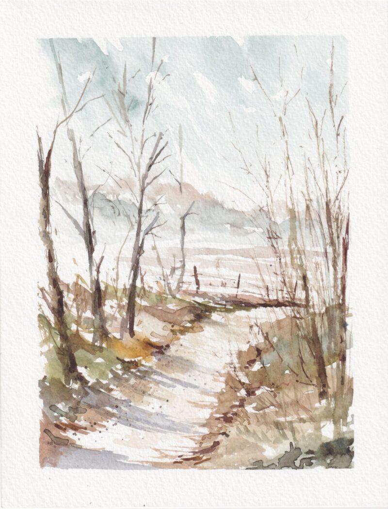 Aquarelle Chemin de campagne en hiver 2